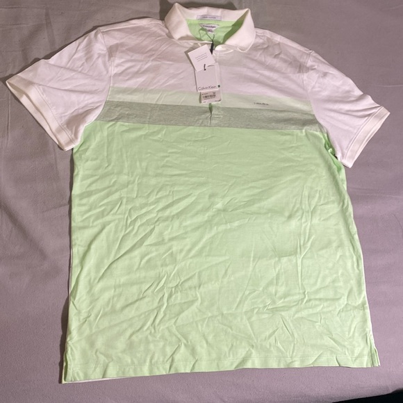 Calvin Klein White Green Short Sleeved Collared Polo Shirt Men's Size L - Picture 2 of 4